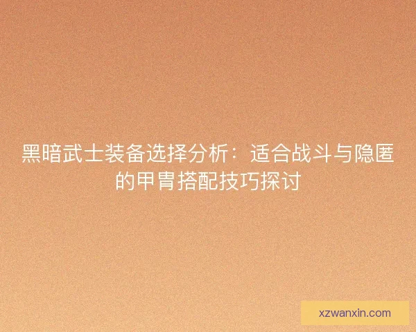 黑暗武士装备选择分析：适合战斗与隐匿的甲胄搭配技巧探讨